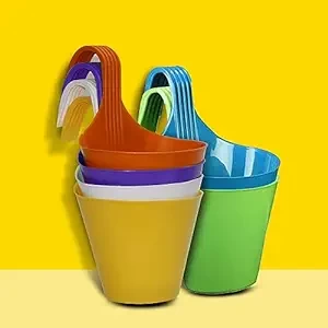 PLASTIC HANGING POTS -8 INCH MULTICOLOR (PACK OF 6 PCS)